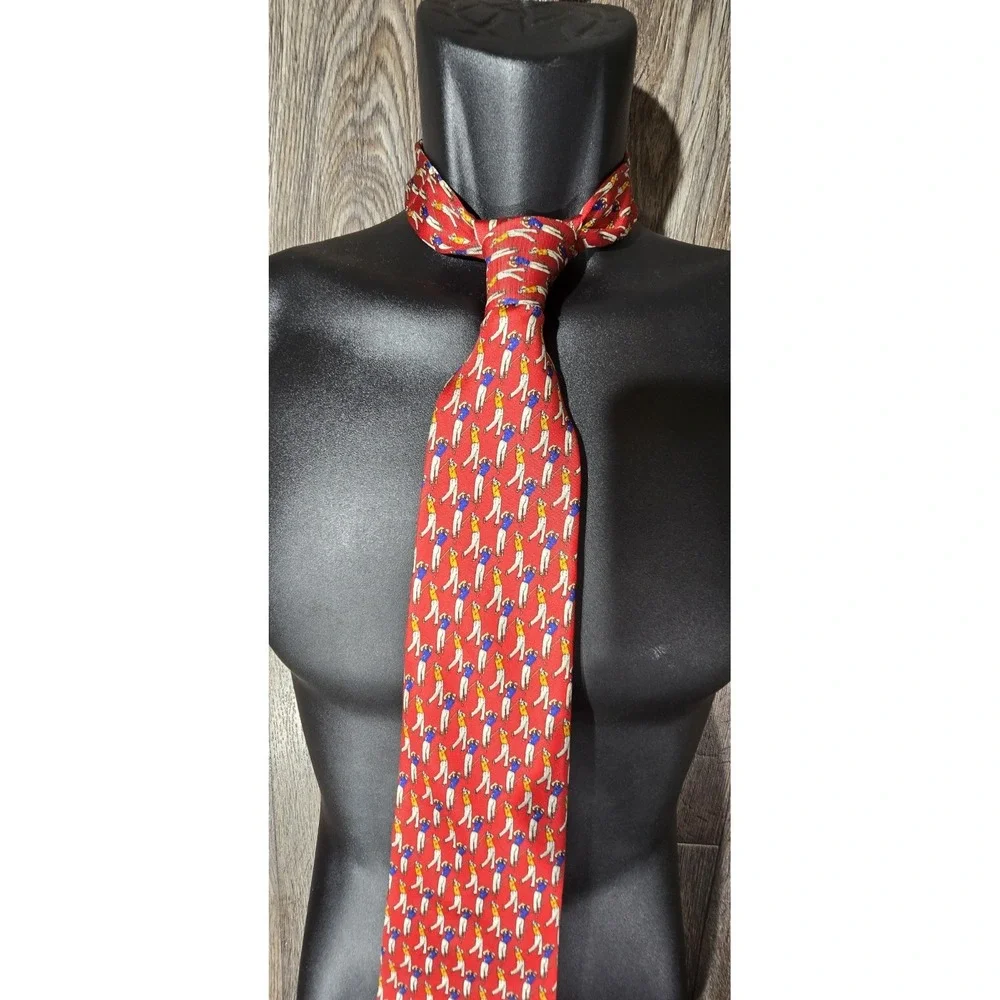 Lauren Ralph Lauren‎ 100% Silk Red Golf Club Tie Hand Finished Made in USA